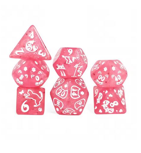 Set of 7 "Kawaii Neko" dice for board games