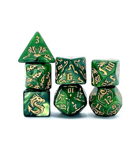 Set de 7 dés "Dragons verts" pour jeu de plateau