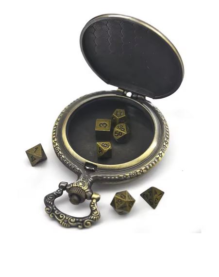 Montre à gousset contenant 7 mini dés en métal